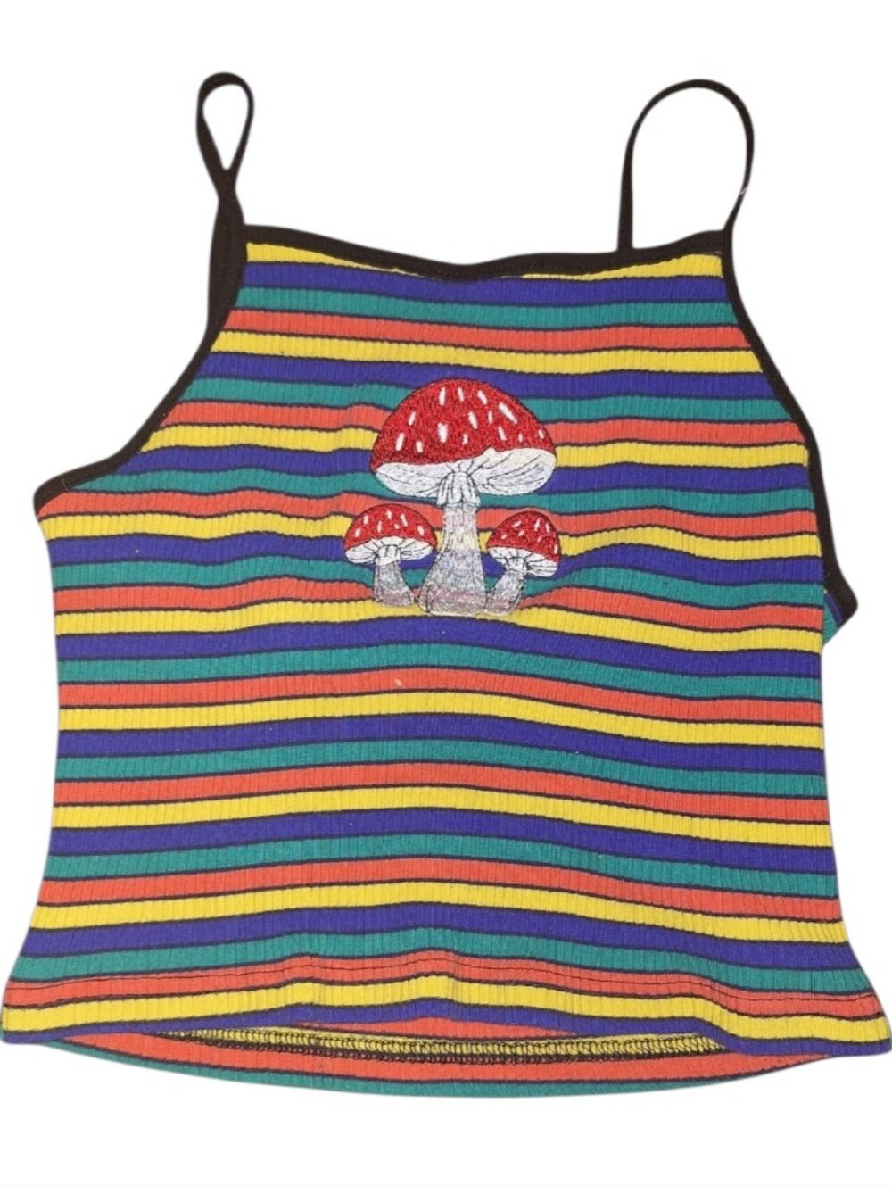 Crop Psychedelic Mushroom Tank Rainbow Stripe Ribbed Y2K Fairycore Festival Top